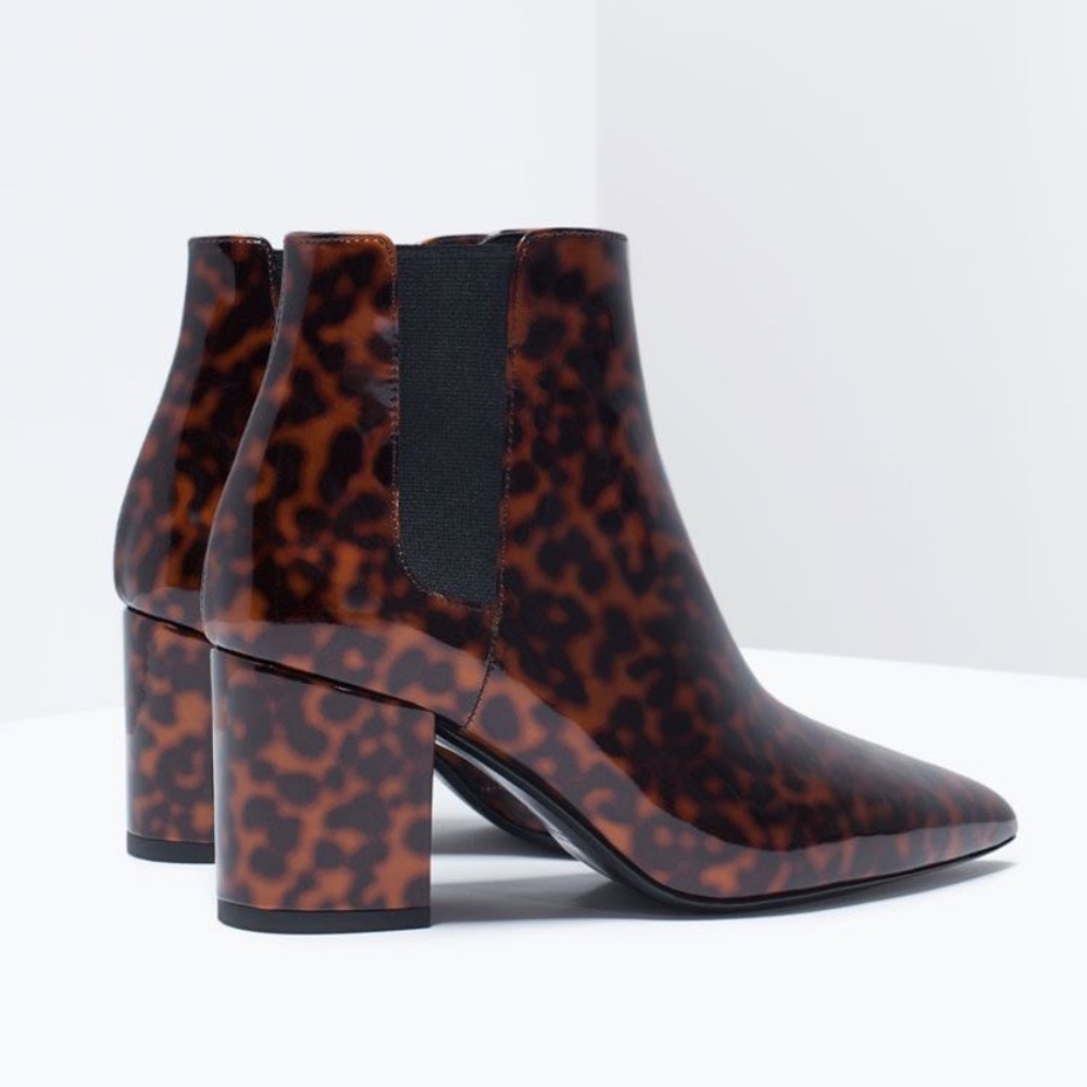 Zara Patent Leopard Heeled Booties